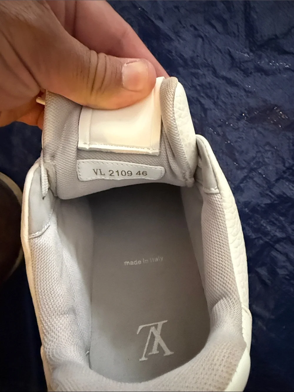 Louis Vuitton Men's White Leather Low-Top Sneakers with LV Tongue Logo